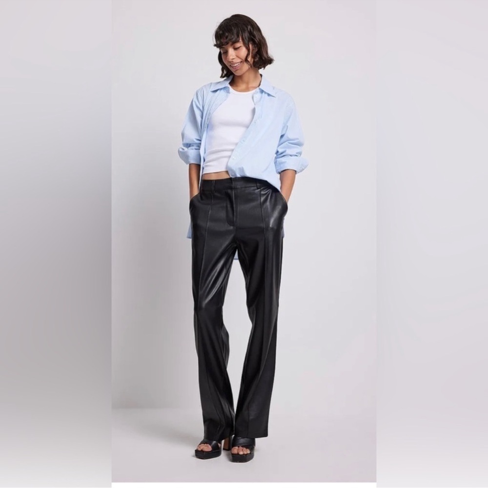 NA-KD PU Mid Rise Straight Leg Pants Black Size EU 38/ US 8 Faux Leather NEW